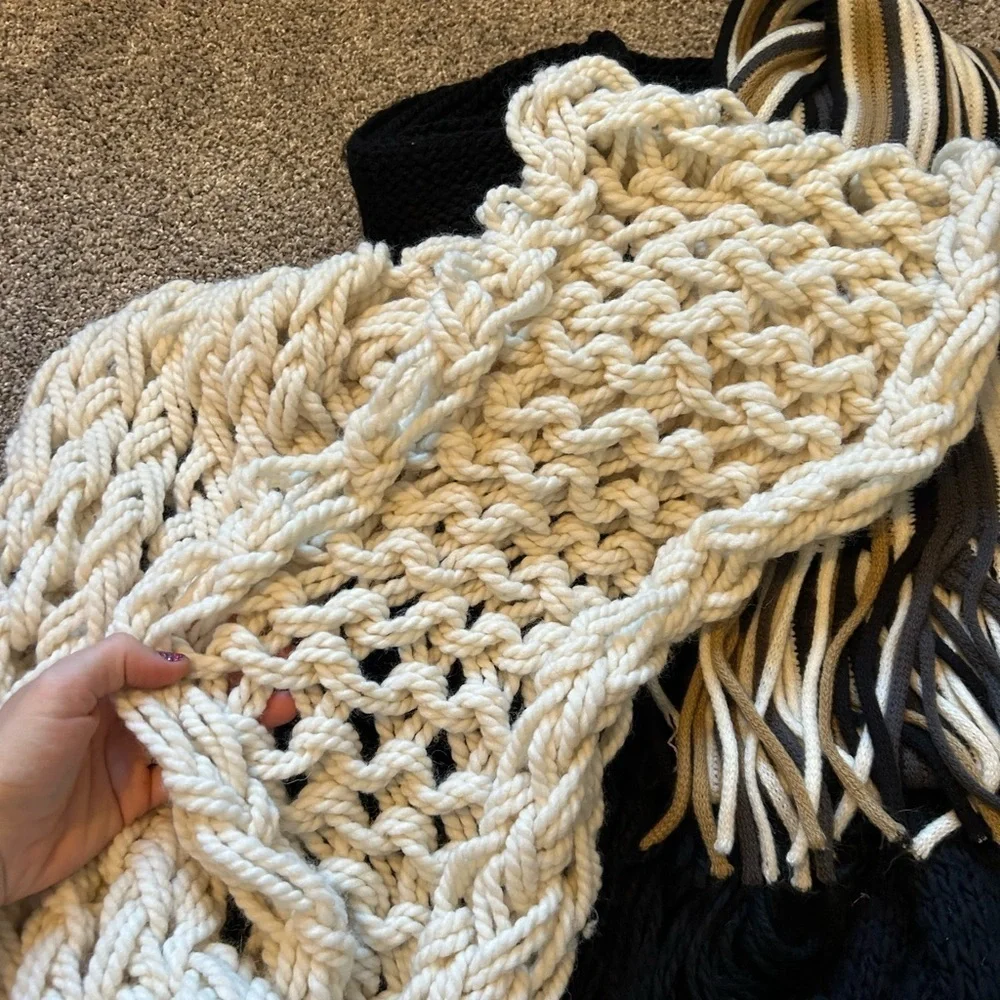 Black white brown tan, neutral colors, scarf, bundle of five